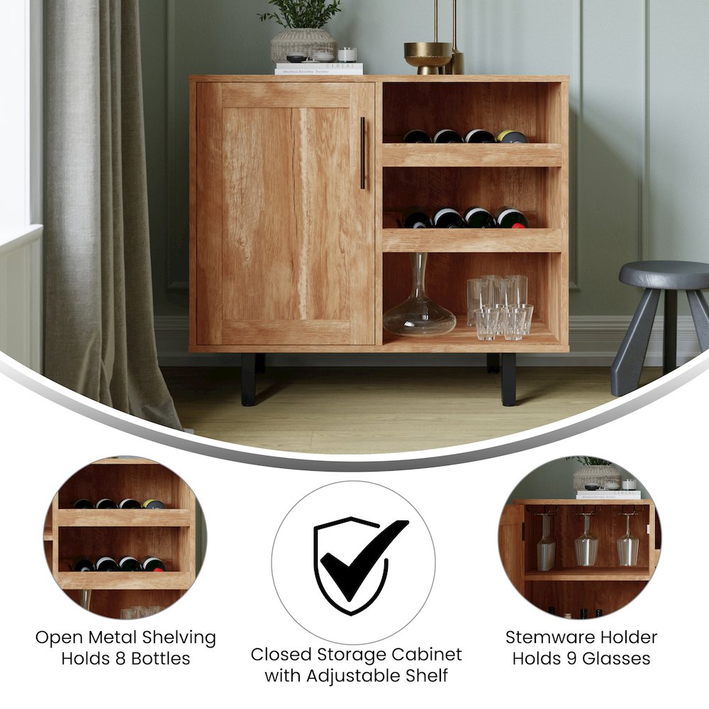 Traditional Bar and Sideboard Storage Cabinet, Light Brown. Picture 4