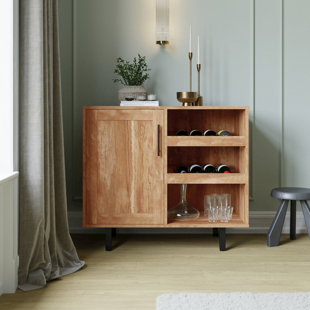Traditional Bar and Sideboard Storage Cabinet, Light Brown. Picture 3