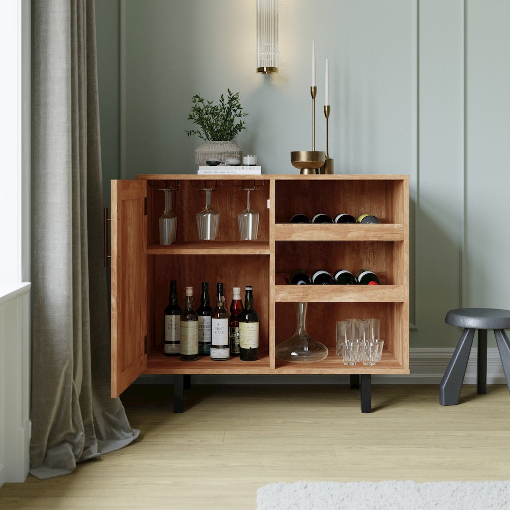 Traditional Bar and Sideboard Storage Cabinet, Light Brown. Picture 6