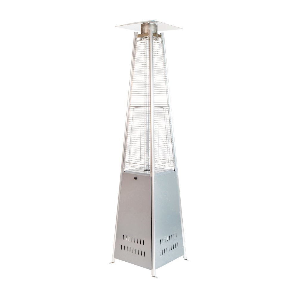 Patio Heating-Silver Stainless Steel Pyramid with Wheels. Picture 1
