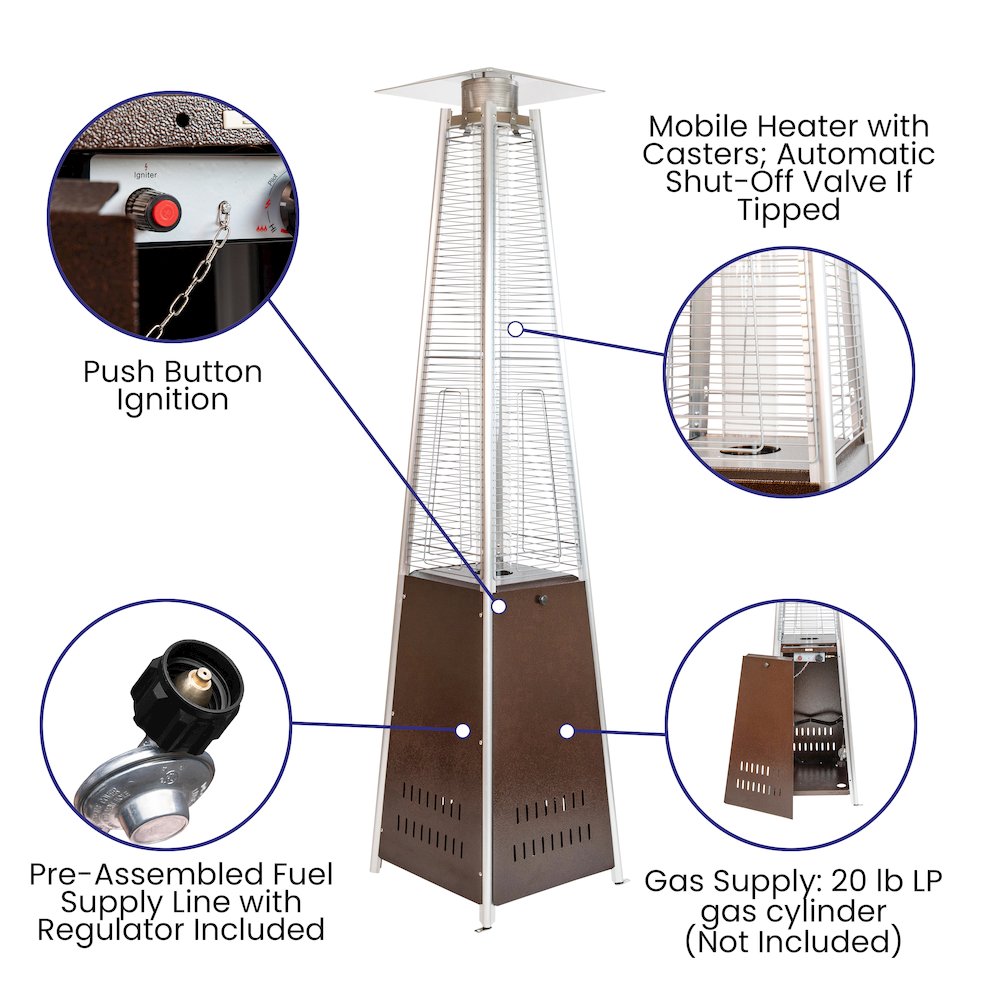 Patio Heating-Bronze Stainless Steel Pyramid with Wheels. Picture 4