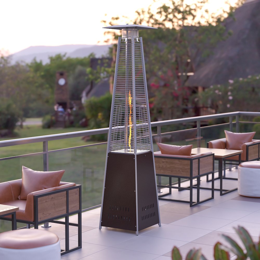 Patio Heating-Bronze Stainless Steel Pyramid with Wheels. Picture 2