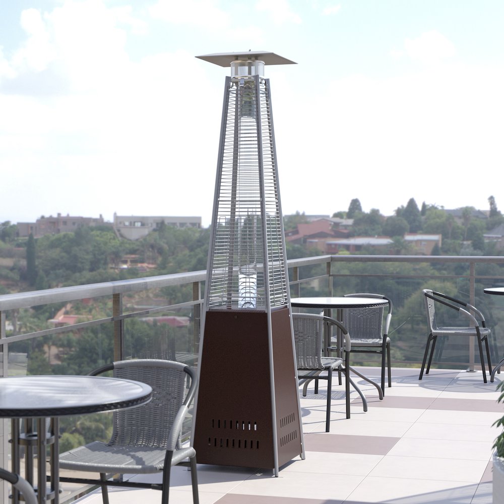 Patio Heating-Bronze Stainless Steel Pyramid with Wheels. Picture 6