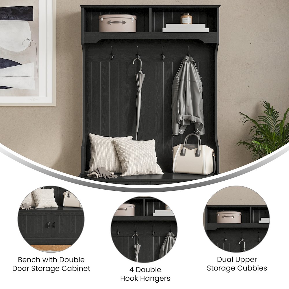 40" Wide Hallway Tree with Storage, Black. Picture 4