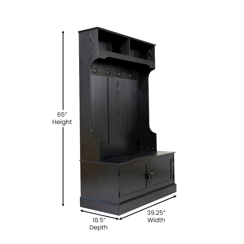 40" Wide Hallway Tree with Storage, Black. Picture 5