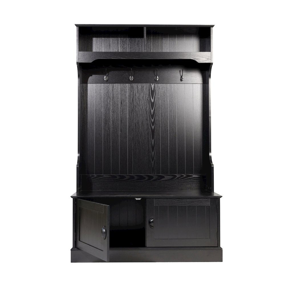 40" Wide Hallway Tree with Storage, Black. Picture 11