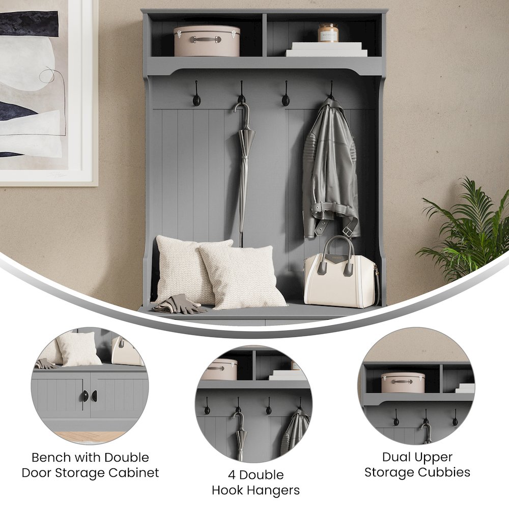 40" Wide Hallway Tree with Storage, Gray. Picture 4