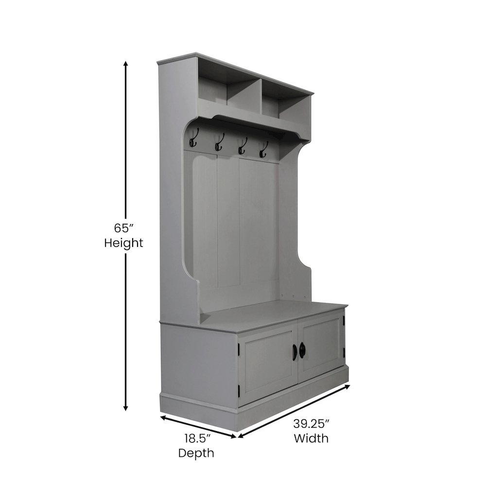 40" Wide Hallway Tree with Storage, Gray. Picture 5
