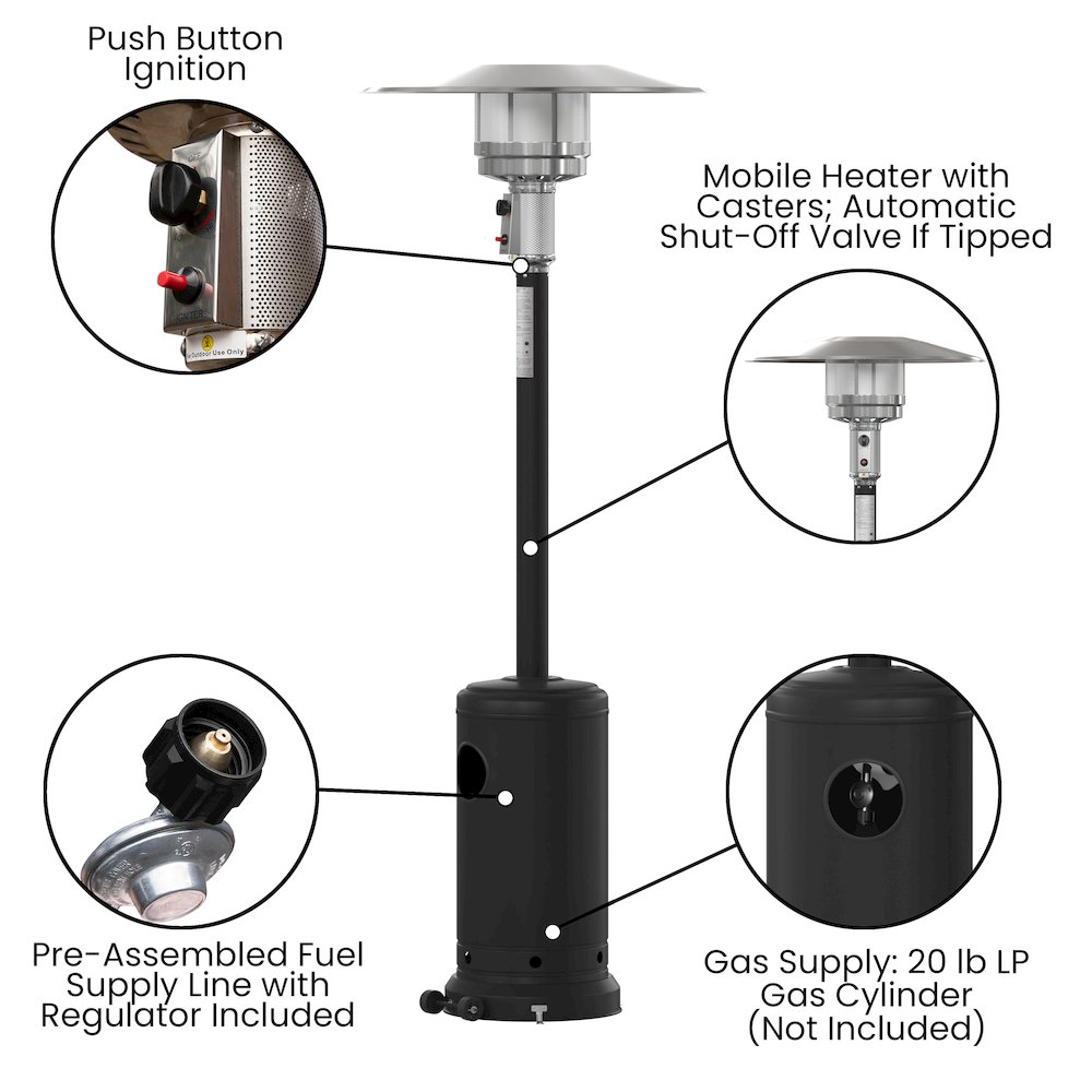 Outdoor Patio Heater with Wheels for commercial and residential outdoor spaces. Picture 4