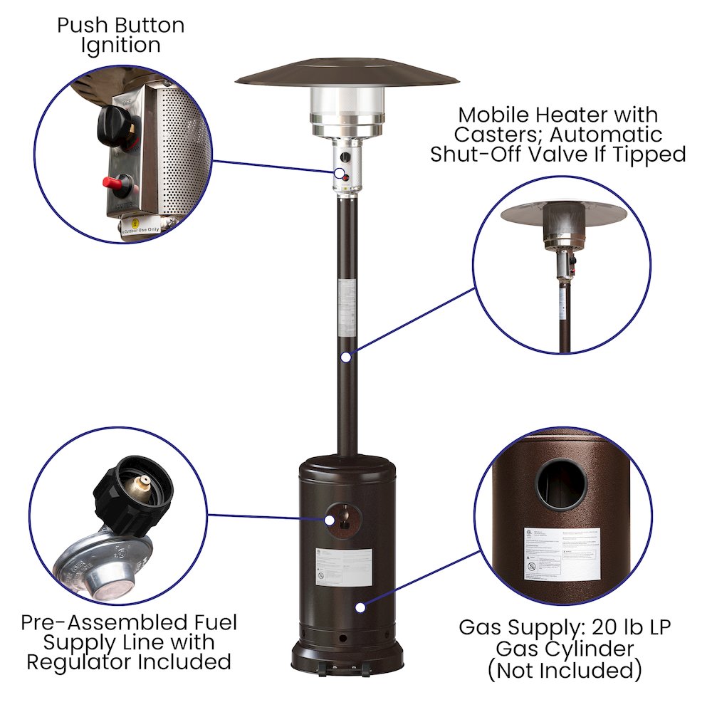 Bronze Stainless Steel Propane Heater with Wheels-7.5 Feet Tall. Picture 4