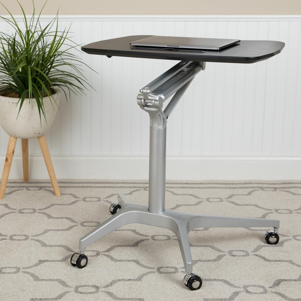 Mobile Sit-Down, Stand-Up Black Computer Desk with 28.25"W Top (Range 29" - 41"). Picture 2