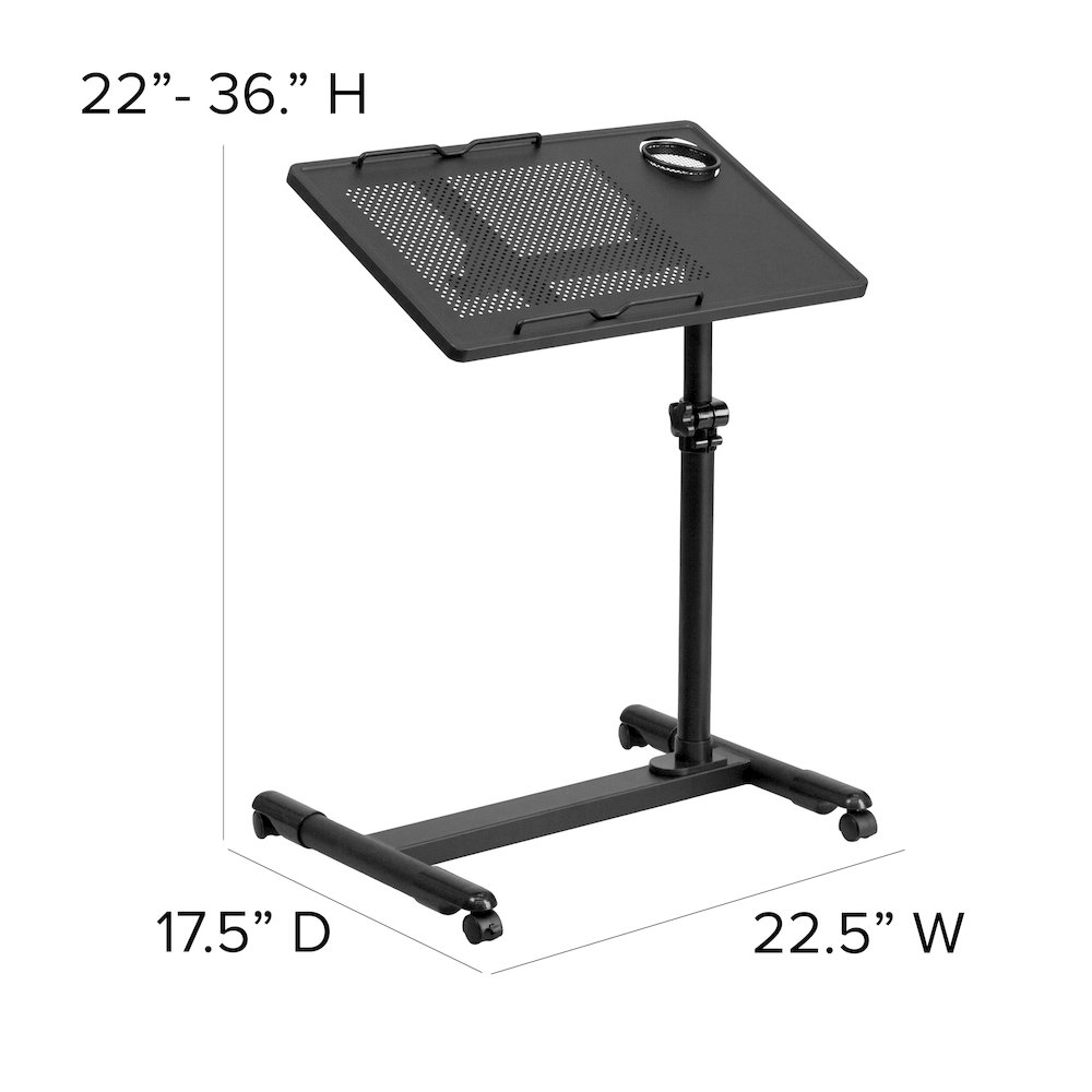 Black Adjustable Height Steel Mobile Computer Desk. Picture 6