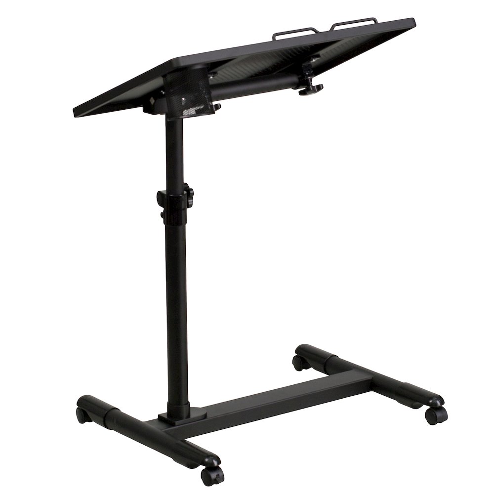 Black Adjustable Height Steel Mobile Computer Desk. Picture 7