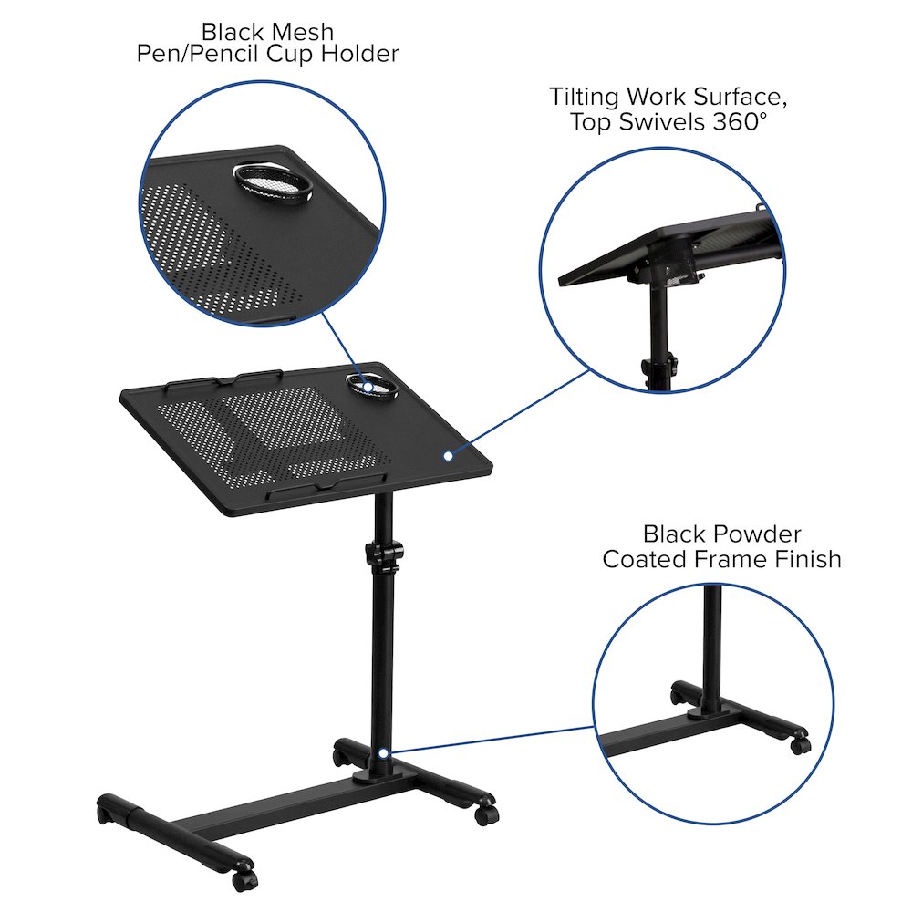 Black Adjustable Height Steel Mobile Computer Desk. Picture 5