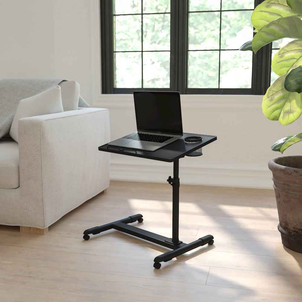 Black Adjustable Height Steel Mobile Computer Desk. Picture 2