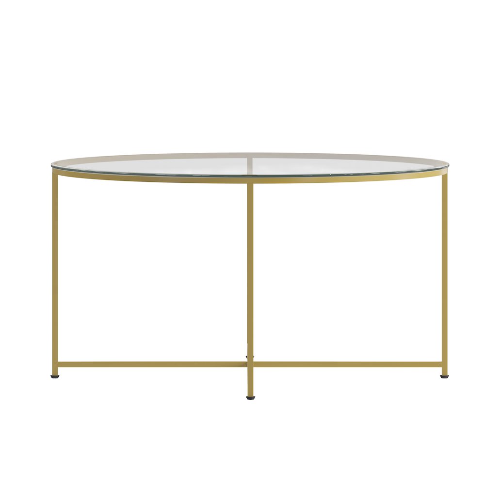 Coffee Table - Clear Glass Accent Table with Crisscross Brushed Gold Frame. Picture 8