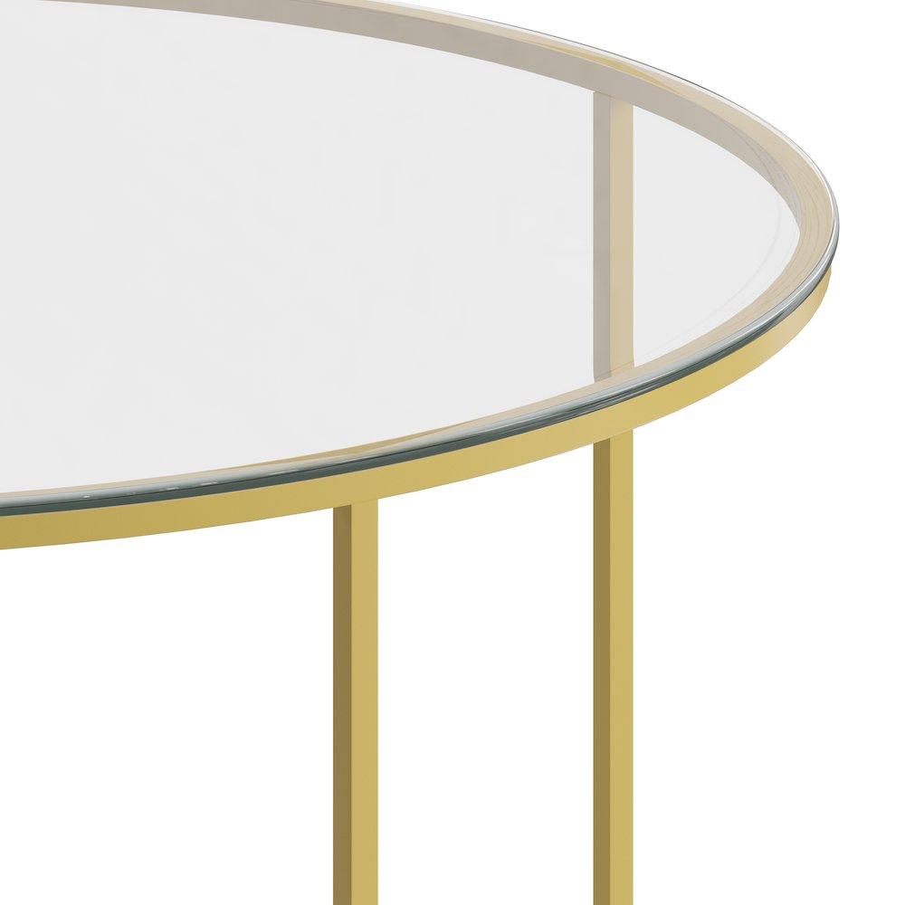 Coffee Table - Clear Glass Accent Table with Crisscross Brushed Gold Frame. Picture 7