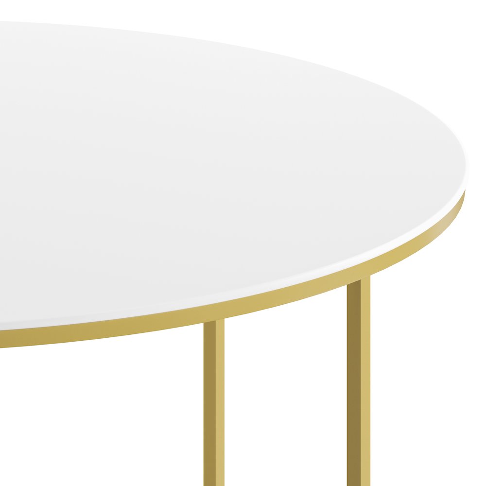 Coffee Table - White Finish Accent Table with Crisscross Brushed Gold Frame. Picture 6