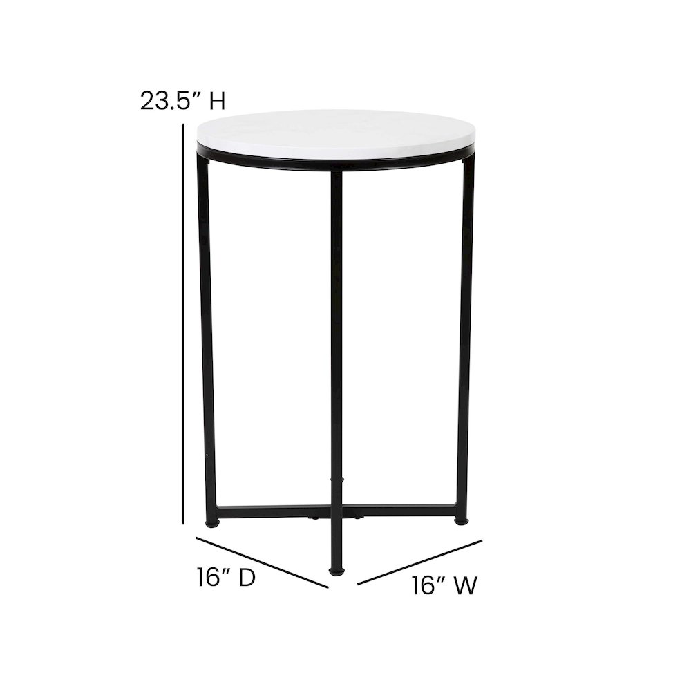 End Table - White Marble Finish Accent Table with Crisscross Matte Black Frame. Picture 5