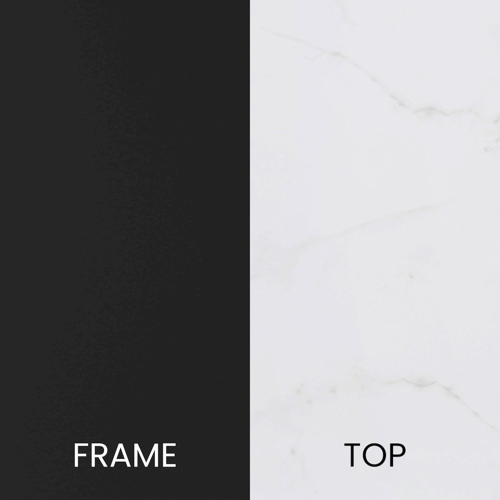 End Table - White Marble Finish Accent Table with Crisscross Matte Black Frame. Picture 11