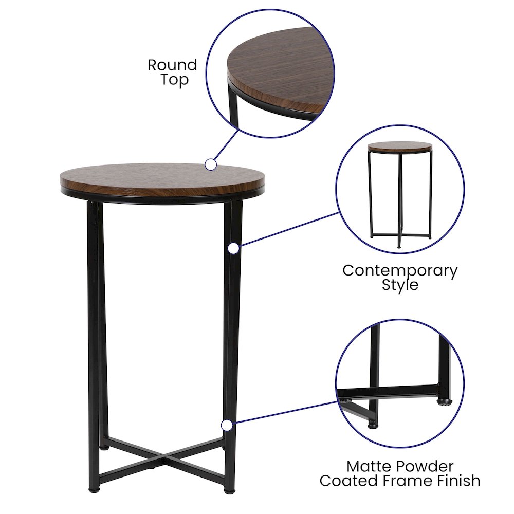 End Table - Modern Walnut Finish Accent Table with Crisscross Matte Black Frame. Picture 4