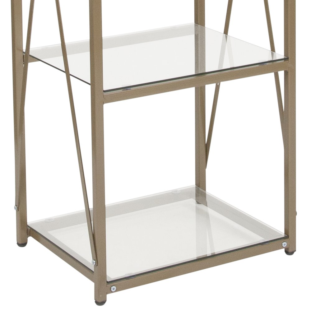 4 Shelf 64"H Cross Brace Glass Bookcase in Matte Gold. Picture 9