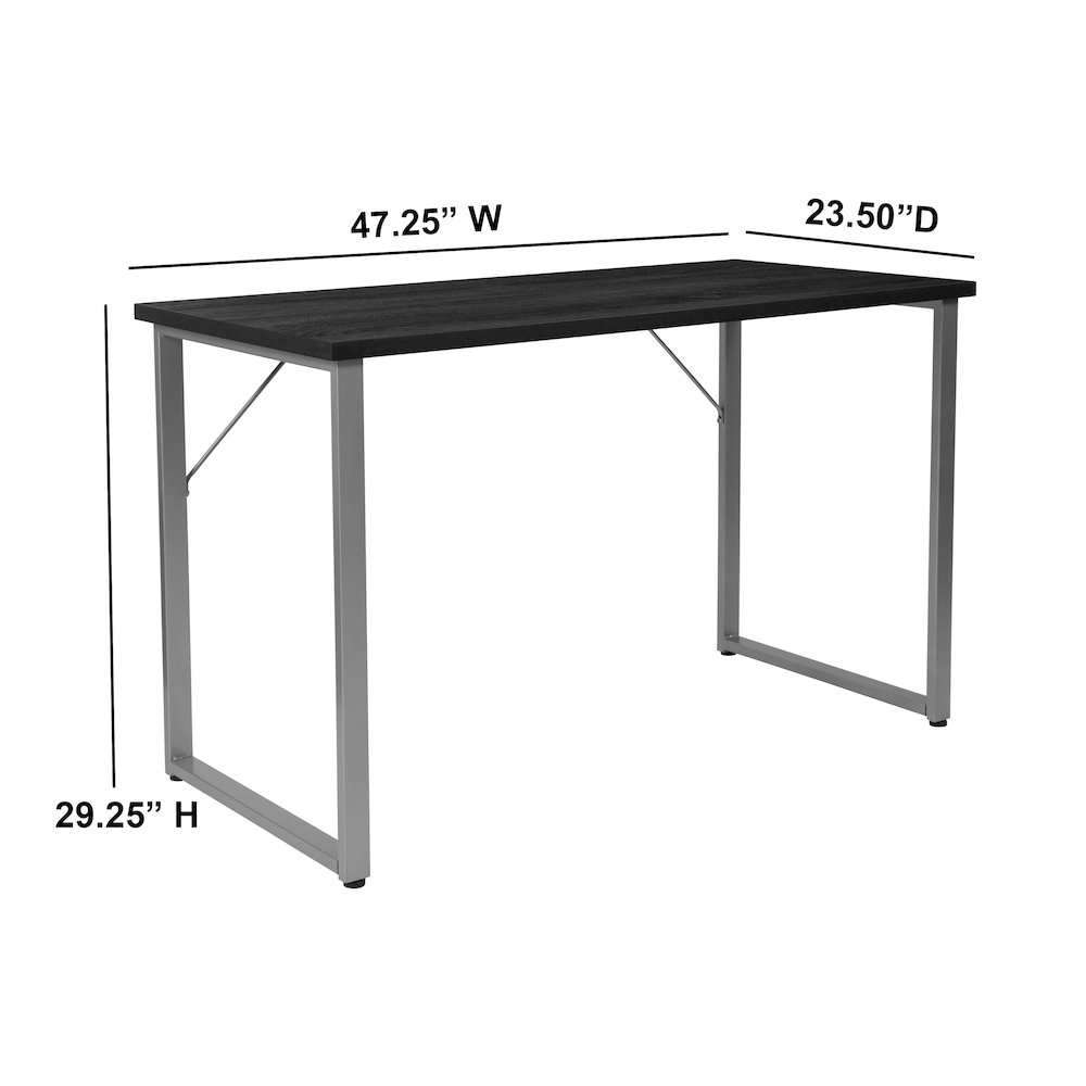Black Finish Computer Desk with Silver Metal Frame. Picture 4