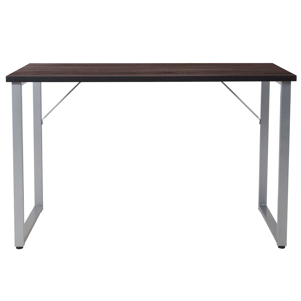 Black Finish Computer Desk with Silver Metal Frame. Picture 7