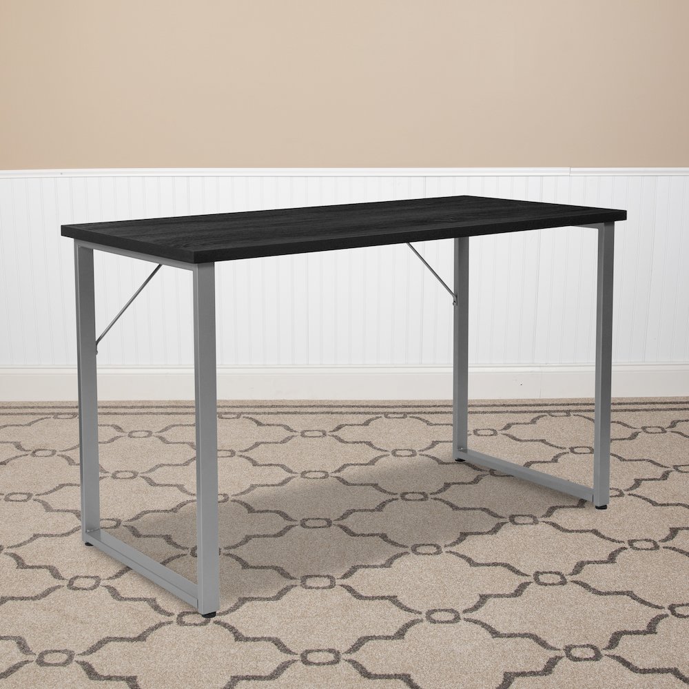 Black Finish Computer Desk with Silver Metal Frame. Picture 2