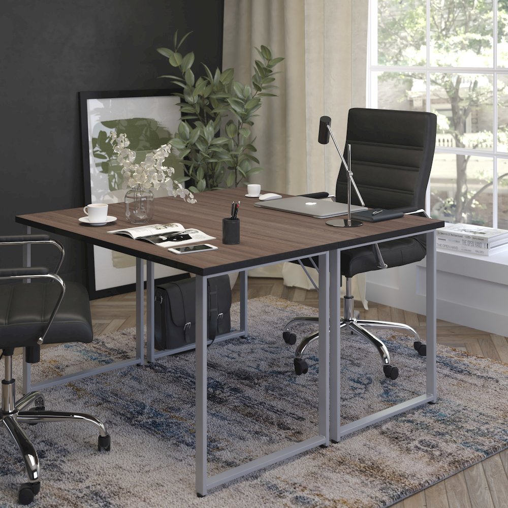 Black Finish Computer Desk with Silver Metal Frame. Picture 5