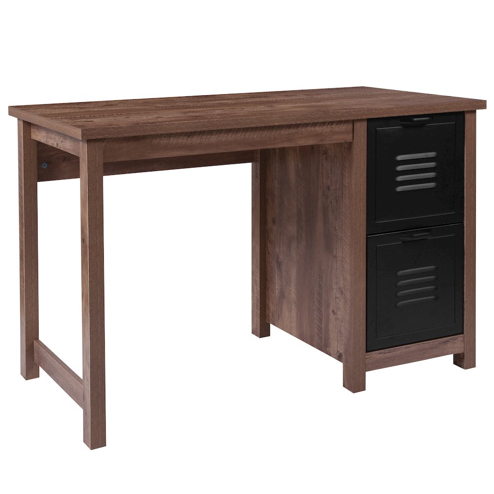 Crosscut Oak Wood Grain Finish Computer Desk with Metal Drawers. Picture 1