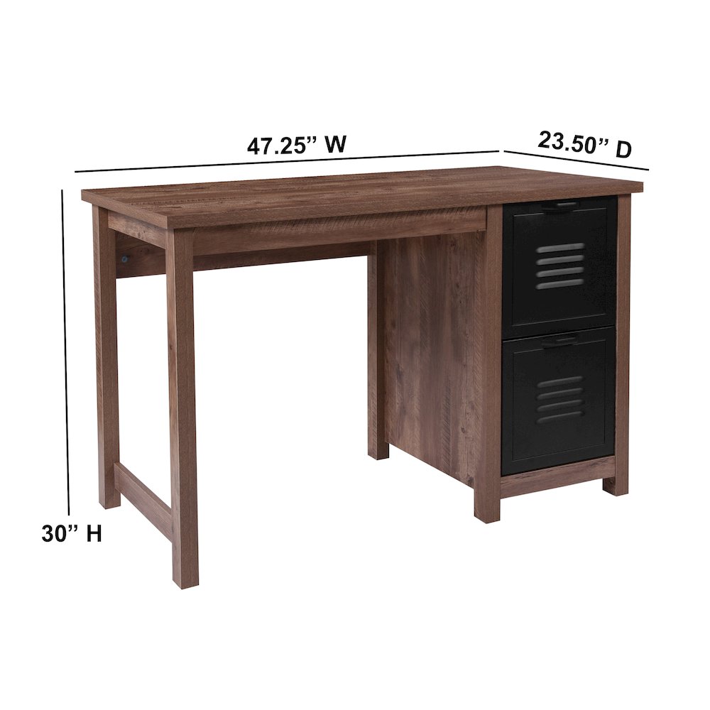Crosscut Oak Wood Grain Finish Computer Desk with Metal Drawers. Picture 2