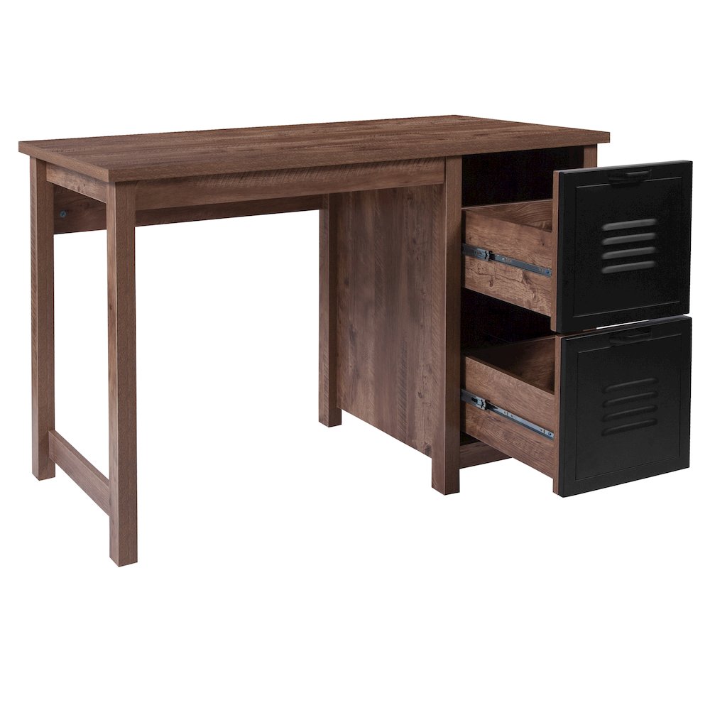 Crosscut Oak Wood Grain Finish Computer Desk with Metal Drawers. Picture 4