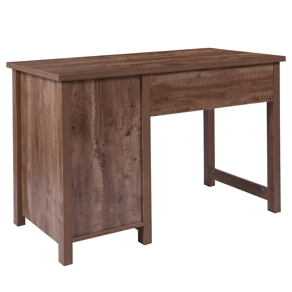 Crosscut Oak Wood Grain Finish Computer Desk with Metal Drawers. Picture 3
