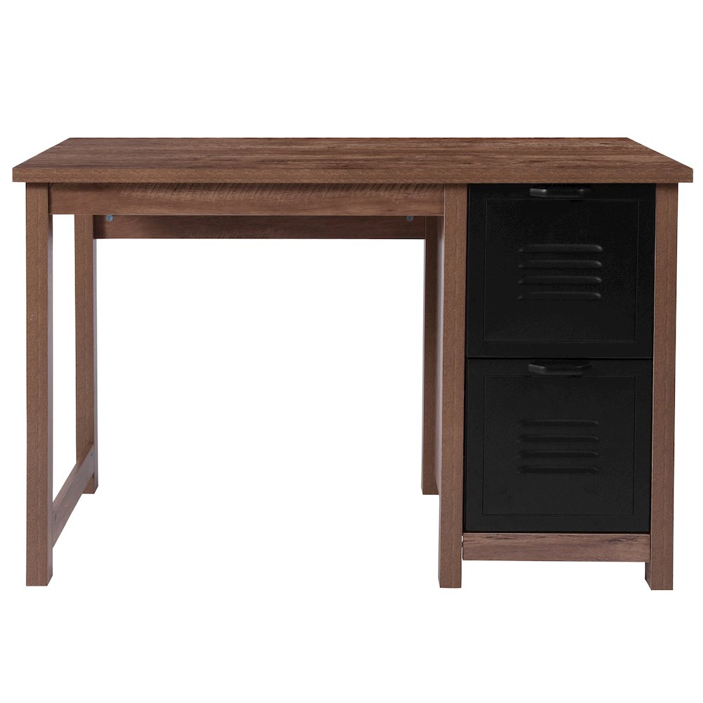 Crosscut Oak Wood Grain Finish Computer Desk with Metal Drawers. Picture 5