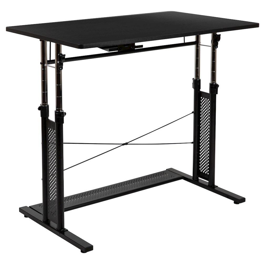 Height Adjustable (27.25-35.75"H) Sit to Stand Home Office Desk - Black. Picture 1