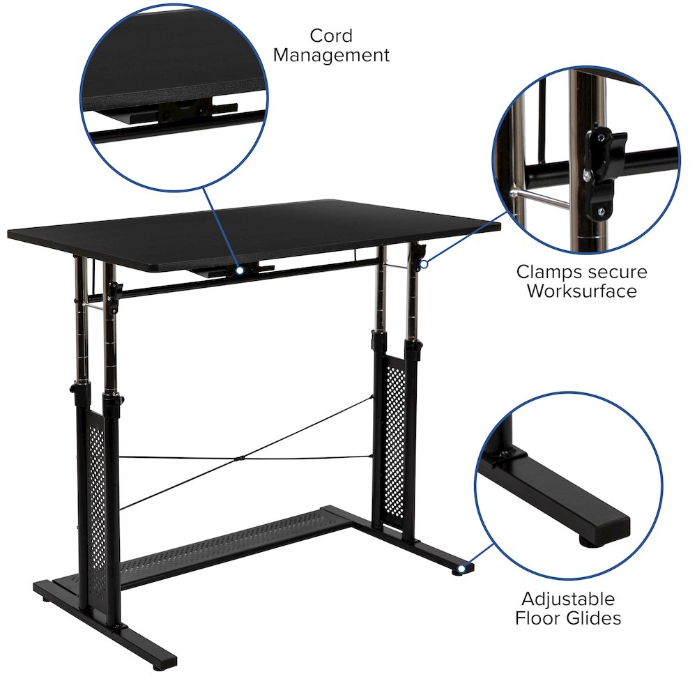 Height Adjustable (27.25-35.75"H) Sit to Stand Home Office Desk - Black. Picture 5