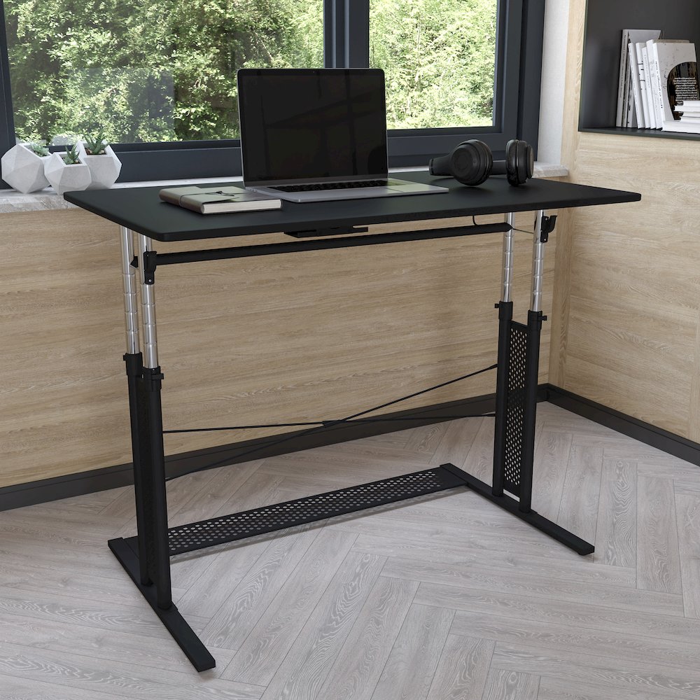 Height Adjustable (27.25-35.75"H) Sit to Stand Home Office Desk - Black. Picture 2