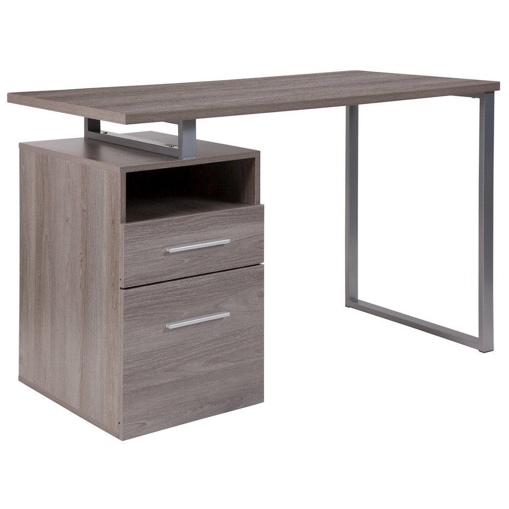 Light Ash Wood Grain Finish Computer Desk with Two Drawers. Picture 1