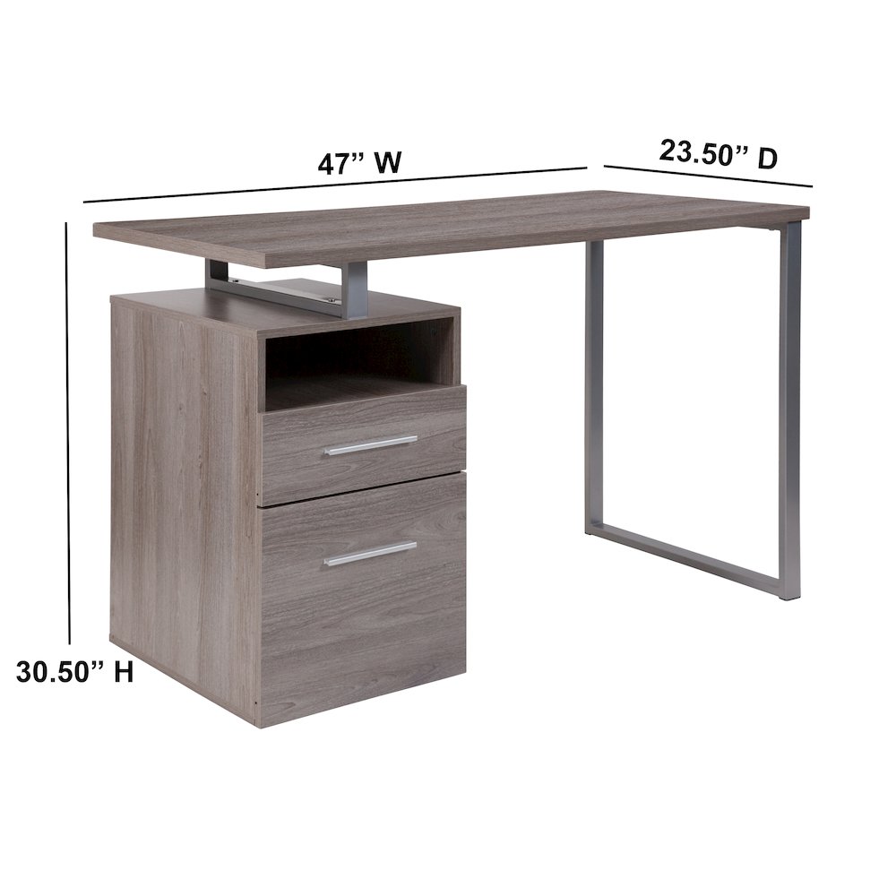 Light Ash Wood Grain Finish Computer Desk with Two Drawers. Picture 4