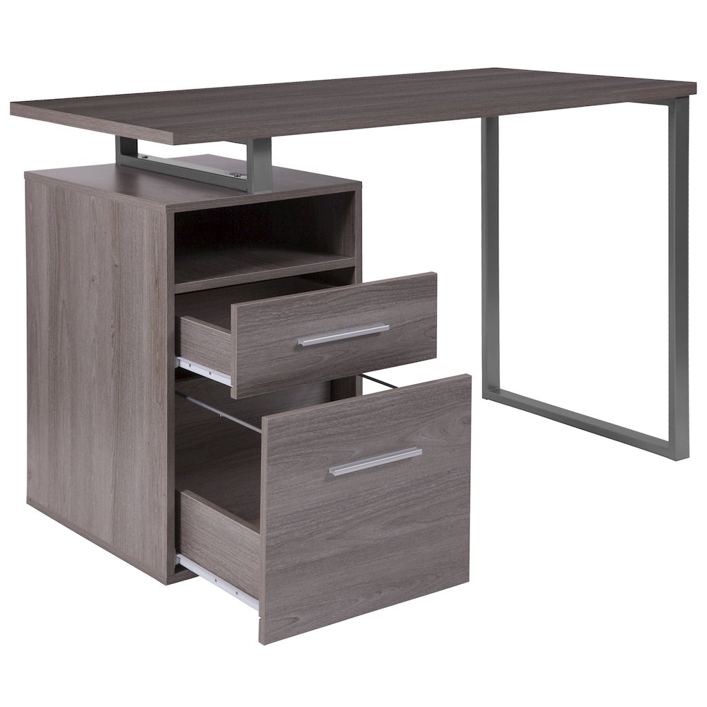 Light Ash Wood Grain Finish Computer Desk with Two Drawers. Picture 6