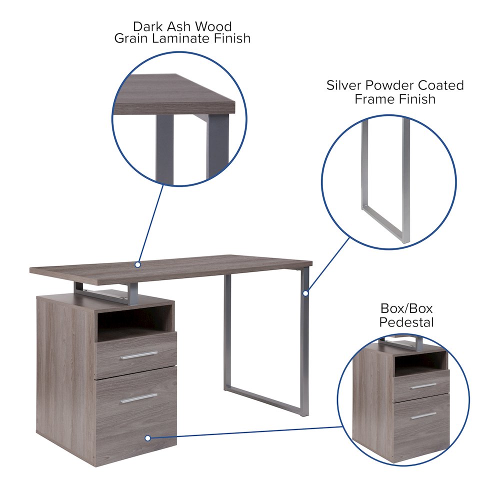 Light Ash Wood Grain Finish Computer Desk with Two Drawers. Picture 5