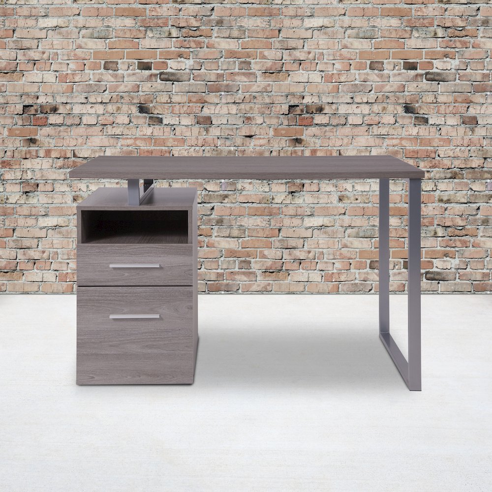 Light Ash Wood Grain Finish Computer Desk with Two Drawers. Picture 2