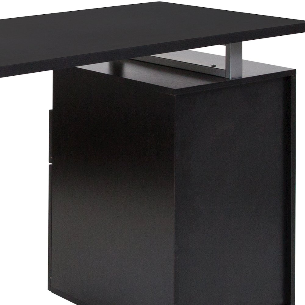 Dark Ash Wood Grain Finish Computer Desk with Two Drawers and Silver Metal Frame. Picture 10
