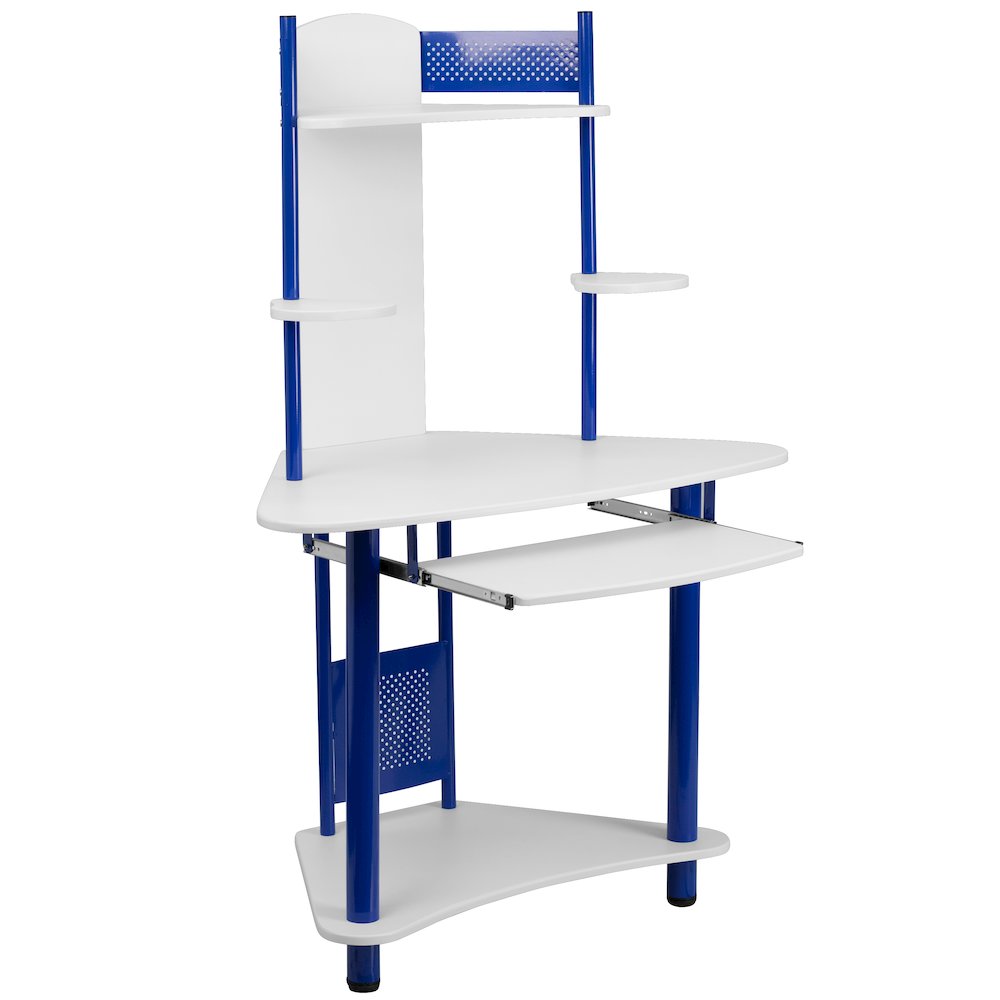 Blue Corner Computer Desk with Hutch. Picture 1