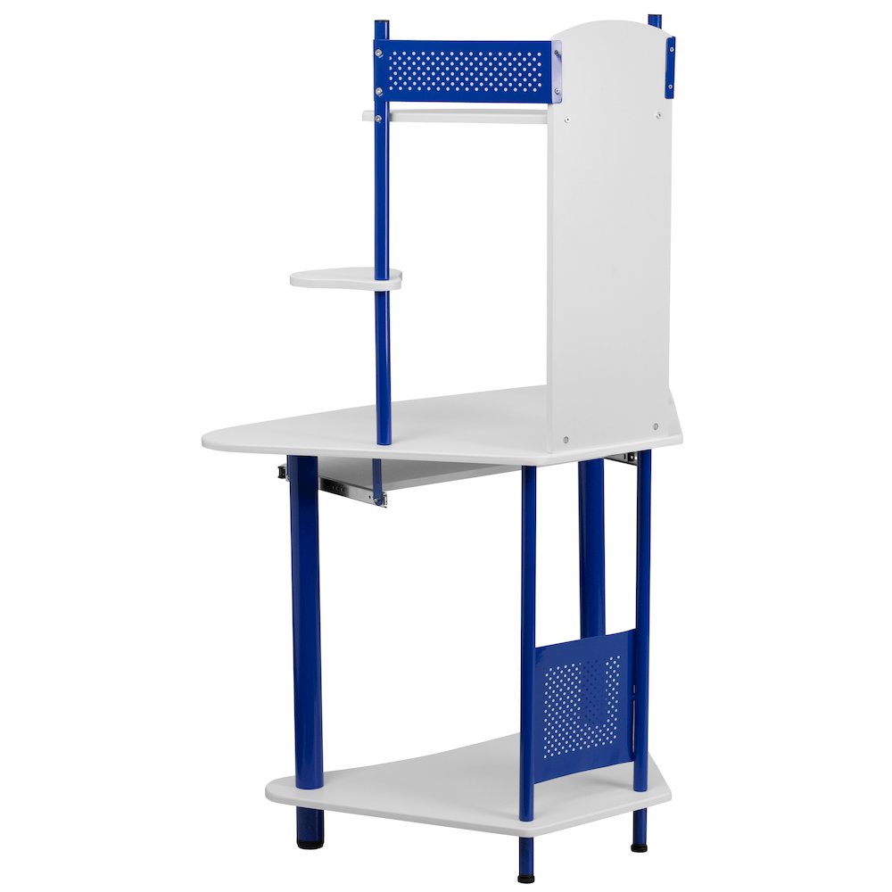 Blue Corner Computer Desk with Hutch. Picture 7