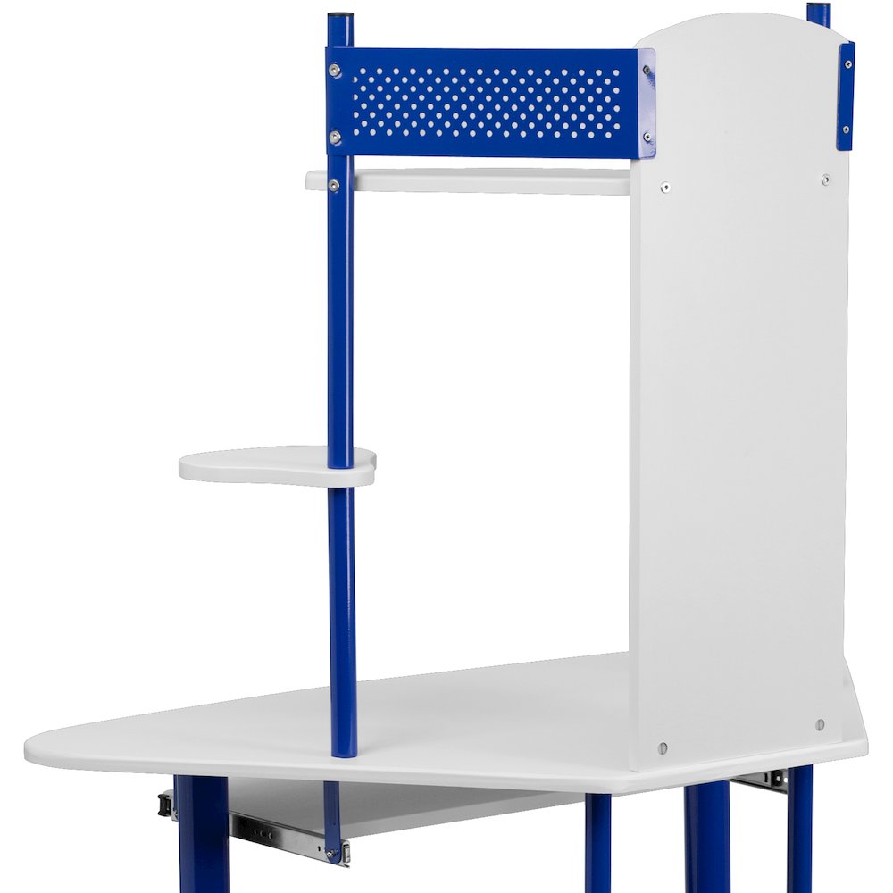 Blue Corner Computer Desk with Hutch. Picture 10
