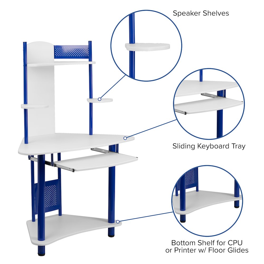 Blue Corner Computer Desk with Hutch. Picture 5