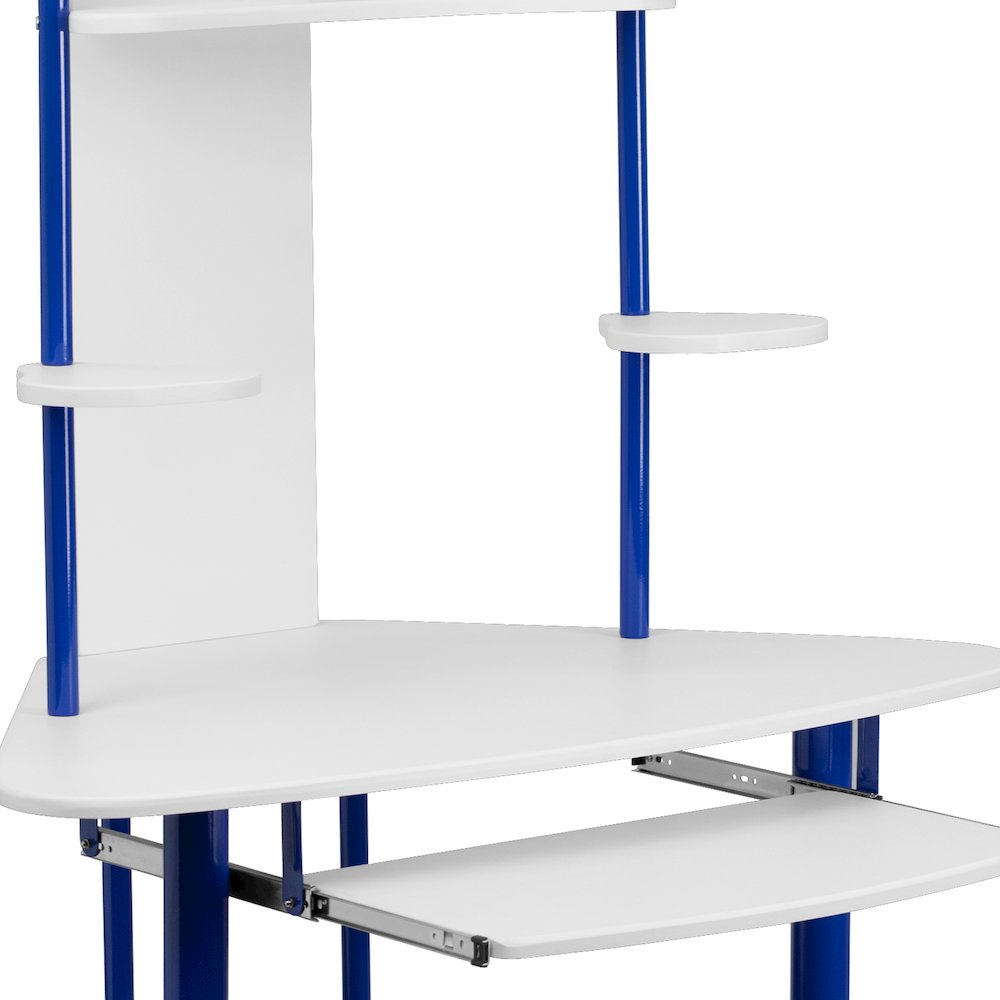 Blue Corner Computer Desk with Hutch. Picture 8