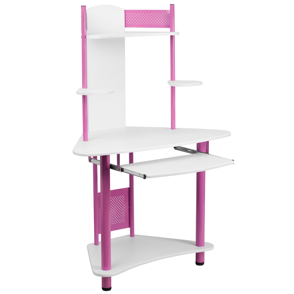 Pink Corner Computer Desk with Hutch. Picture 1